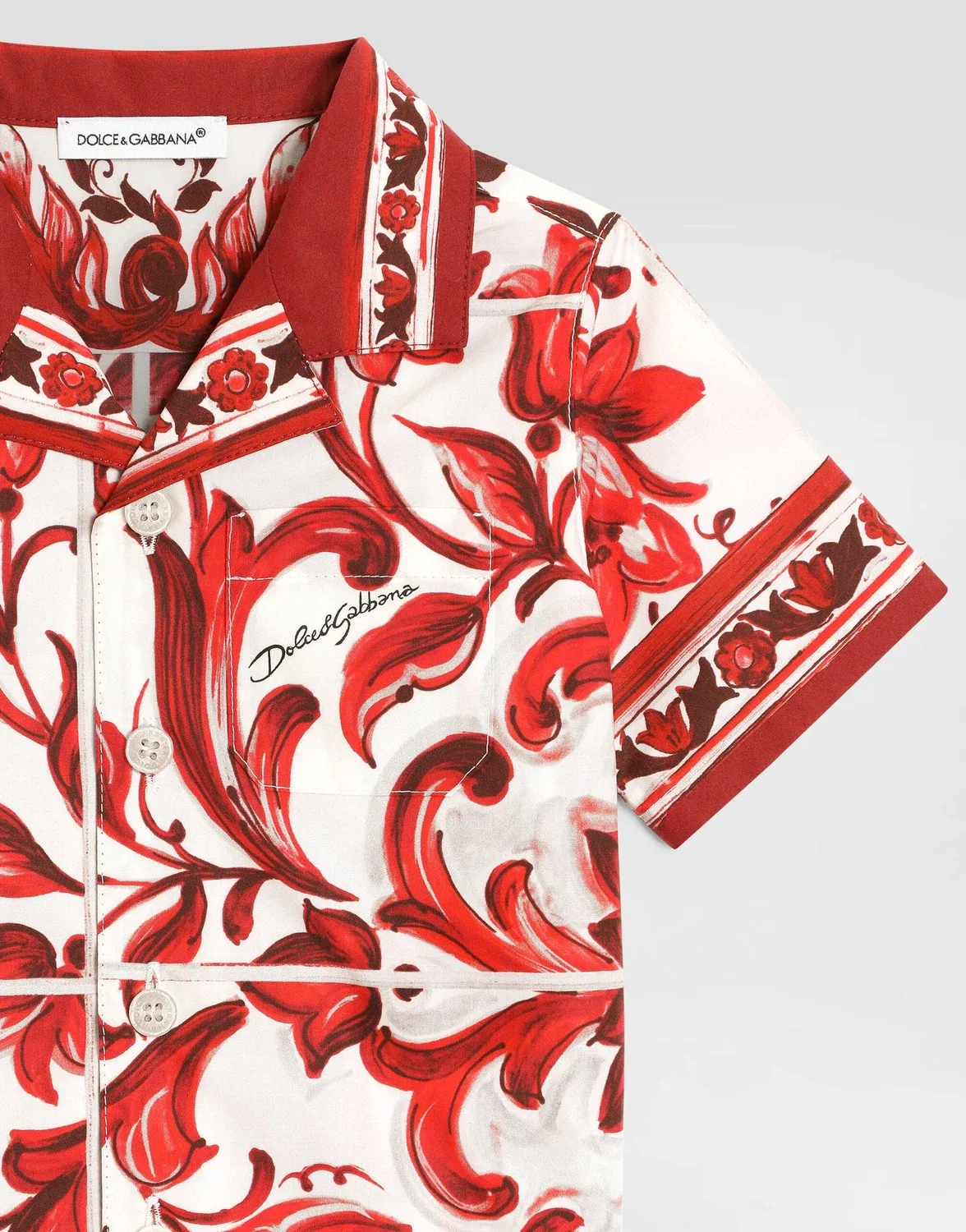 Рубашка из поплина с майоликовым принтом Dolce & Gabbana, бежевый — фото 4