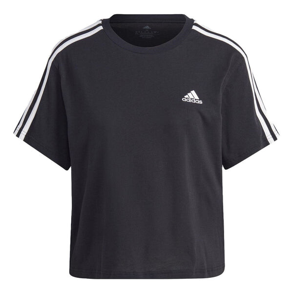 

Топ Essentials 3 полоски одинарный джерси укороченный топ Adidas, черный
