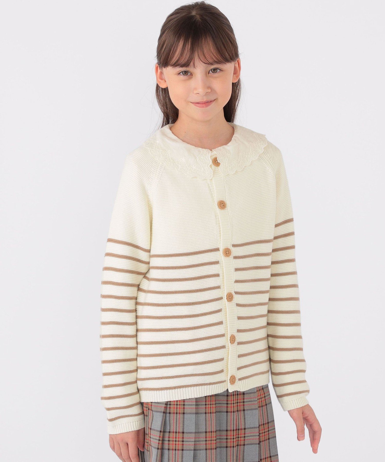 Детская модель: 130~155 см / <можно стирать в машине> Кардиган в полоску SHIPS KIDS, Beige — фото 4