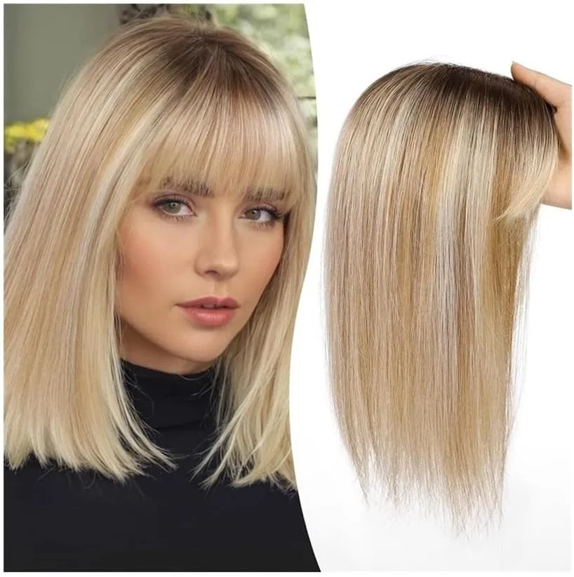 Женский накладной шиньон с челкой из натуральных волос Xxad553Ty, Ombre Brown Blonde