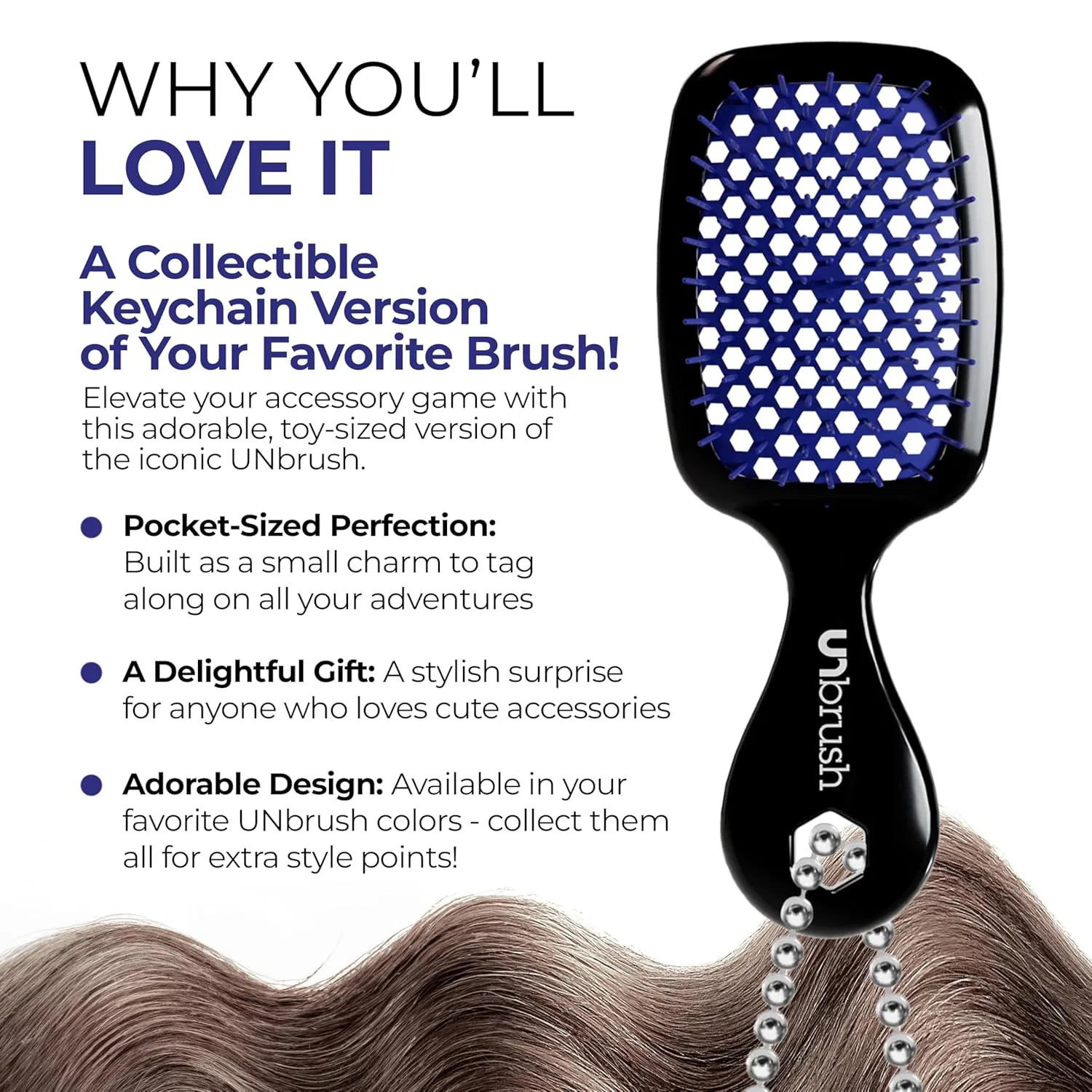 Брелок-расческа FHI Heat UNbrush Super Mini - коллекционный миниатюрный аксессуар для сумок и ключей - для любительниц красоты., Galaxy — фото 2