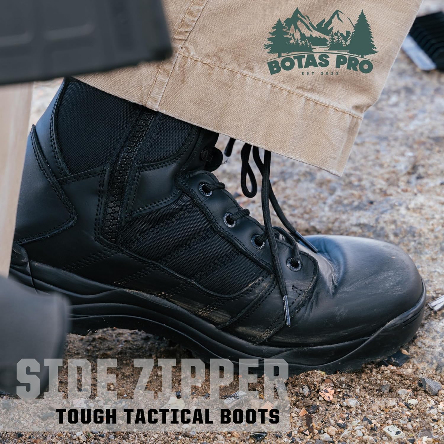 Тактические ботинки BOTAS PRO для мужчин, боковая молния, высота 20 см, легкие и удобные, военные походные ботинки (BMP110), черный — фото 3