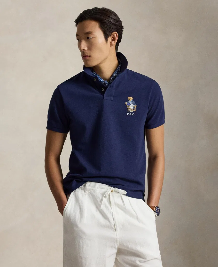 Мужская поло-рубашка поло с приталенным кроем "Медведь" Polo Ralph Lauren, Newport Bear/Newport Navy
