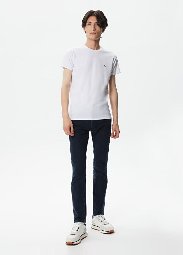 Белая мужская футболка slim fit с круглым вырезом Lacoste — фото 4