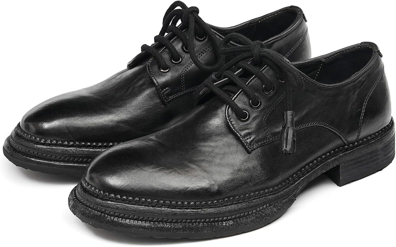 

Мужские оксфорды Santimon из натуральной конской кожи - ручной работы, роскошные дерби, модные деловые, повседневные и свадебные туфли с дышащей подкладкой, прошивка Goodyear, черный