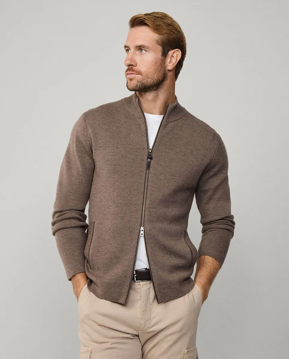 

Мужской кардиган из мериносовой шерсти на молнии больших размеров Hackett, коричневый