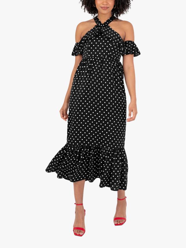 

Платье миди с открытыми плечами в горошек Lovedrobe, Black/White