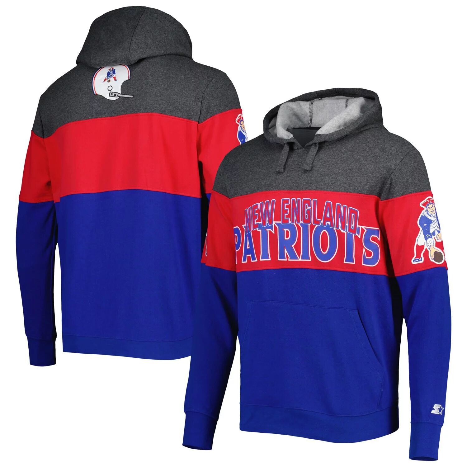 

Мужской пуловер с капюшоном Royal/Heather Charcoal New England Patriots Extreme Vintage Logos Starter