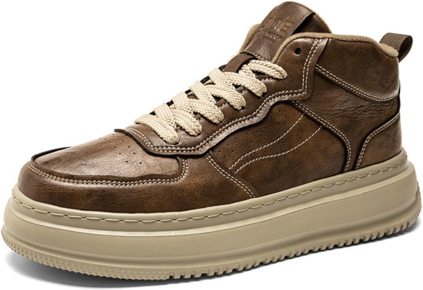 

Мужские кожаные спортивные кроссовки на высокой подошве с шнуровкой, удобные для ходьбы, с мягкой стелькой, мужские кроссовки на высоком каблуке, повседневные скейт кроссовки, подходят для ежедневного использования, работы, вождения Houdbdol, ха...