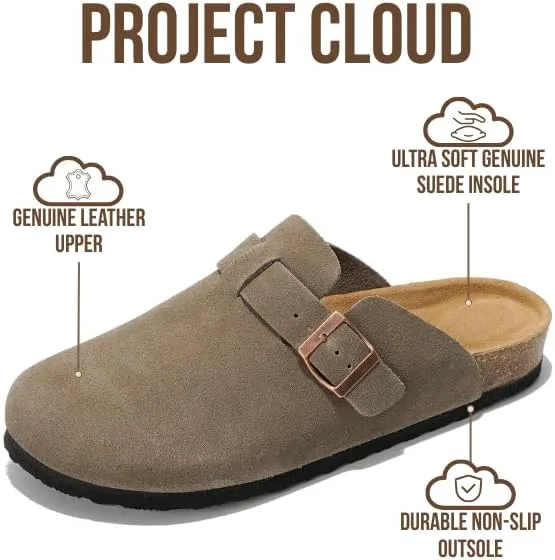 Мужские сабо Project Cloud - 100% натуральная кожа полного зерна, с мягкой подошвой из памяти формы и поддержкой свода стопы, натуральная пробковая стелька - нескользящие домашние тапочки для мужчин (Бруклин)