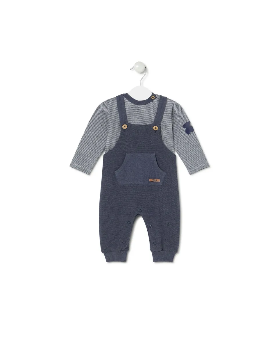 

Детский комплект полосатая футболка и вязаный полукомбинезон Tous, темно-синий