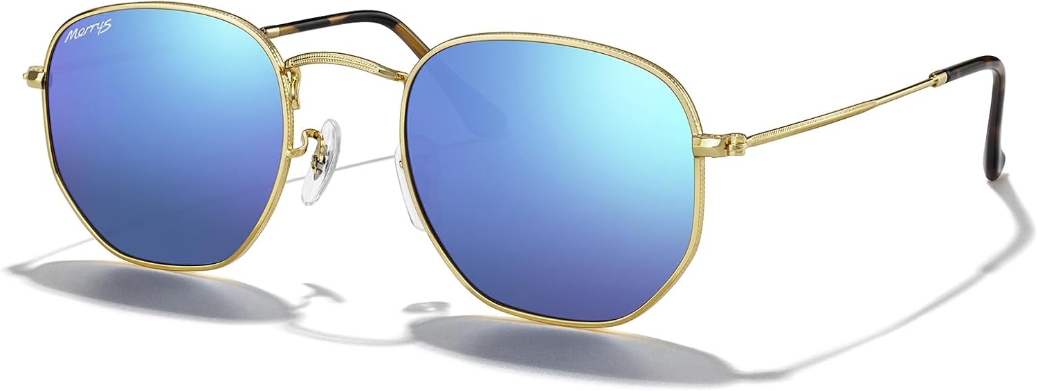 

Классические поляризованные солнцезащитные очки MERRY для женщин и мужчин, винтажные, многоугольные, квадратные, модель S6548 MERRY'S, Polished Gold Frame/Blue Mirror Lens