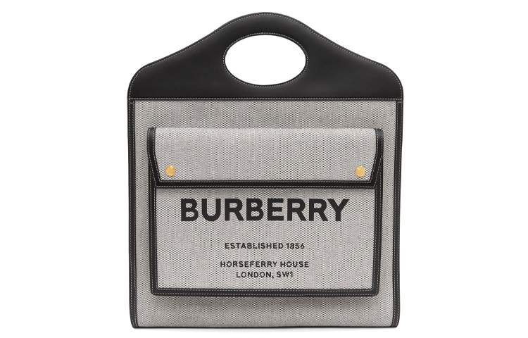 

Burberry Сумка-тоут из холста с кожаной сумкой через плечо, женская сумка среднего размера, черная/умбра