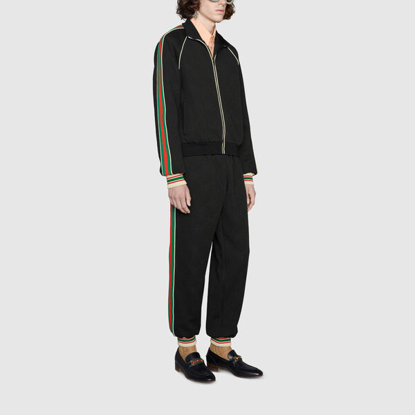 Брюки classic red green gg knit jogging sports pants black Gucci, черный — фото 2