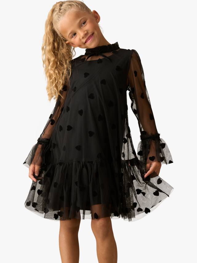 

Детское платье с принтом в виде сердечек и длинными рукавами Angel & Rocket