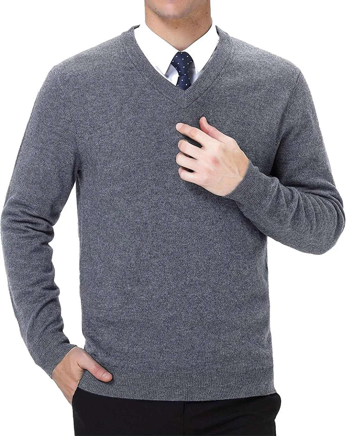 

Мужской свитер V-образным вырезом из шерстяной смеси JEShifangjiusu, легкий, приталенный, мягкий и дышащий