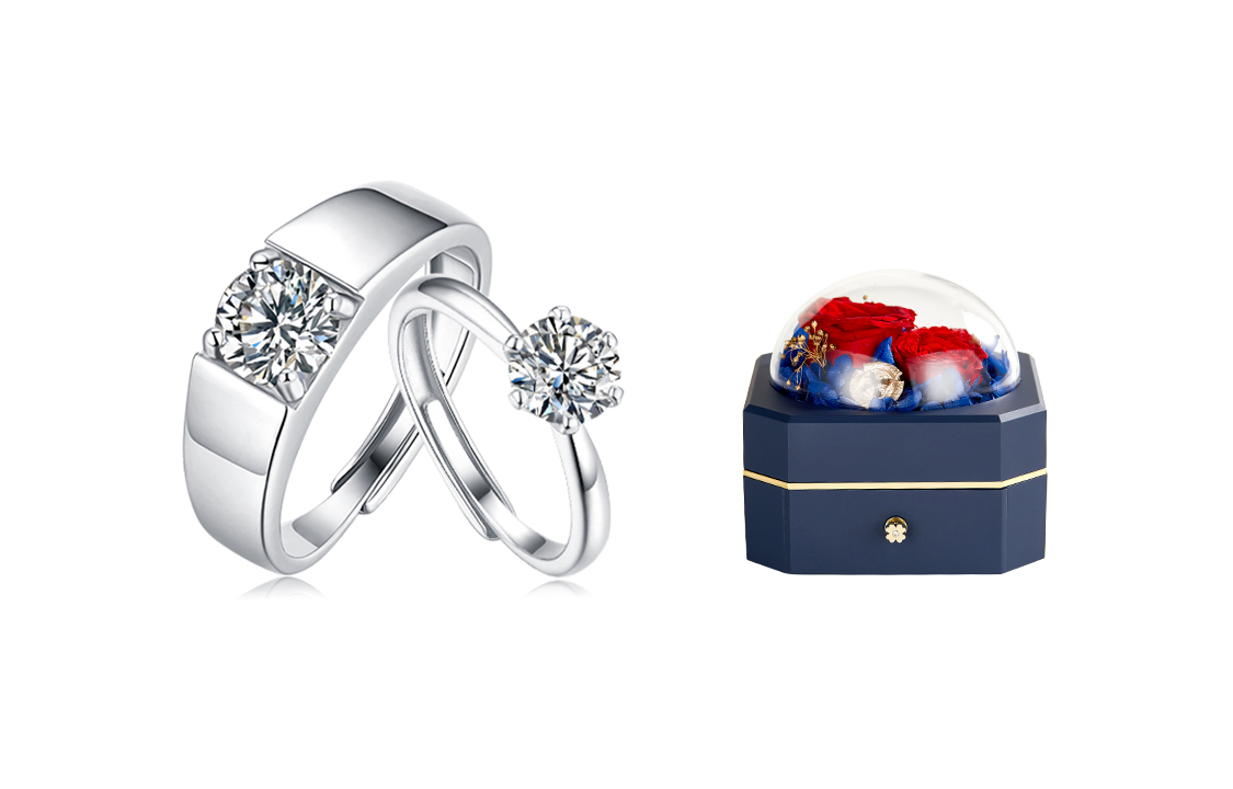 

Кольцо из стерлингового серебра 925 пробы для женщин Couple Lady Go, 1 Carat 1 Pair-Blue Box