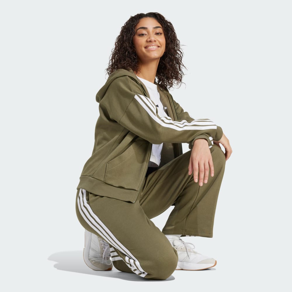 Спортивные брюки Adidas Essentials 3-Stripes Open-Hem Fleece, оливковый/белый — фото 4