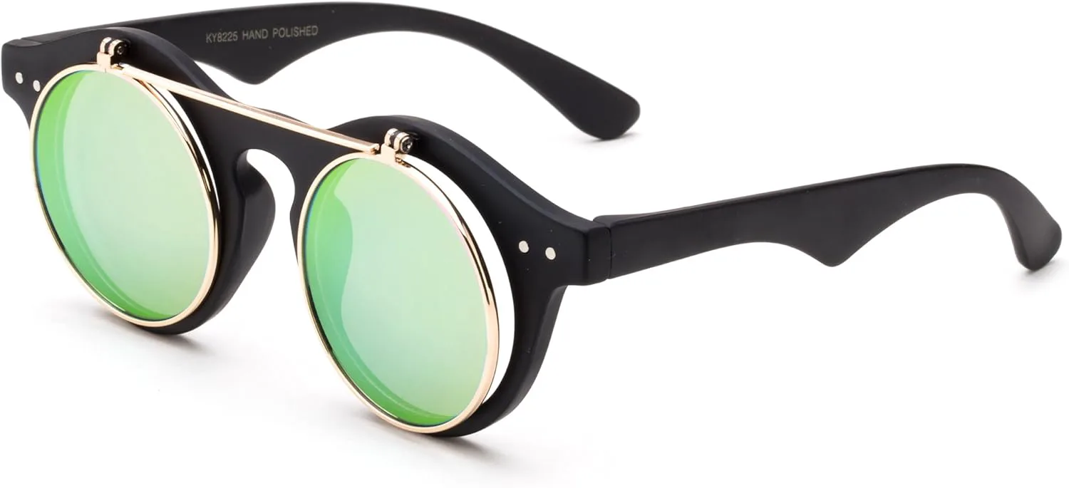 

Классические маленькие ретро-солнцезащитные очки в стиле стимпанк с круглыми откидными линзами. Крутой ретро-стиль Newbee Fashion Sunglasses, Matte/Orange