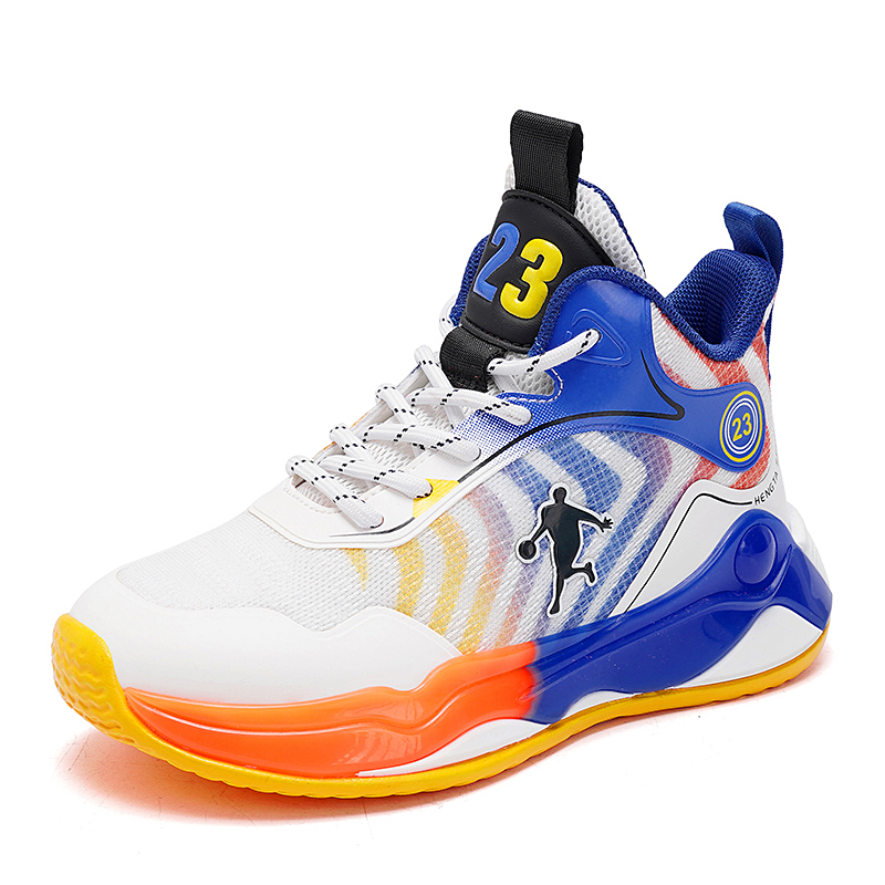 

Детские баскетбольные кроссовки с противоскользящей амортизацией, противоударной амортизацией, износостойкие, легкие, с отскоком, среднего размера KUPE, белый/синий