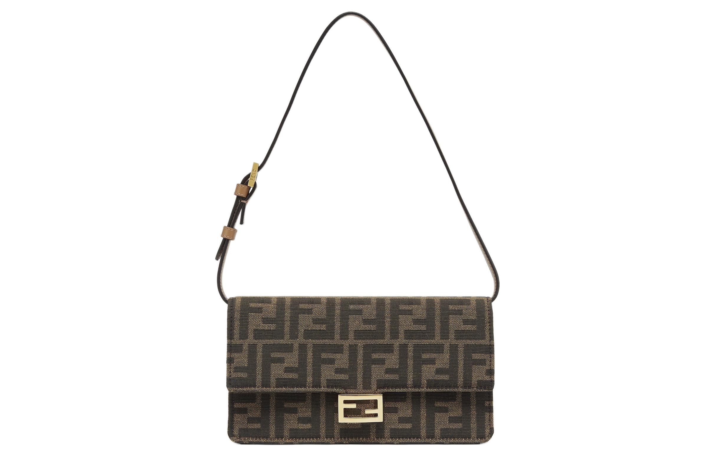 FENDI Полиэстеровая сумка-сумка-багет через плечо женская коричневая — фото 2