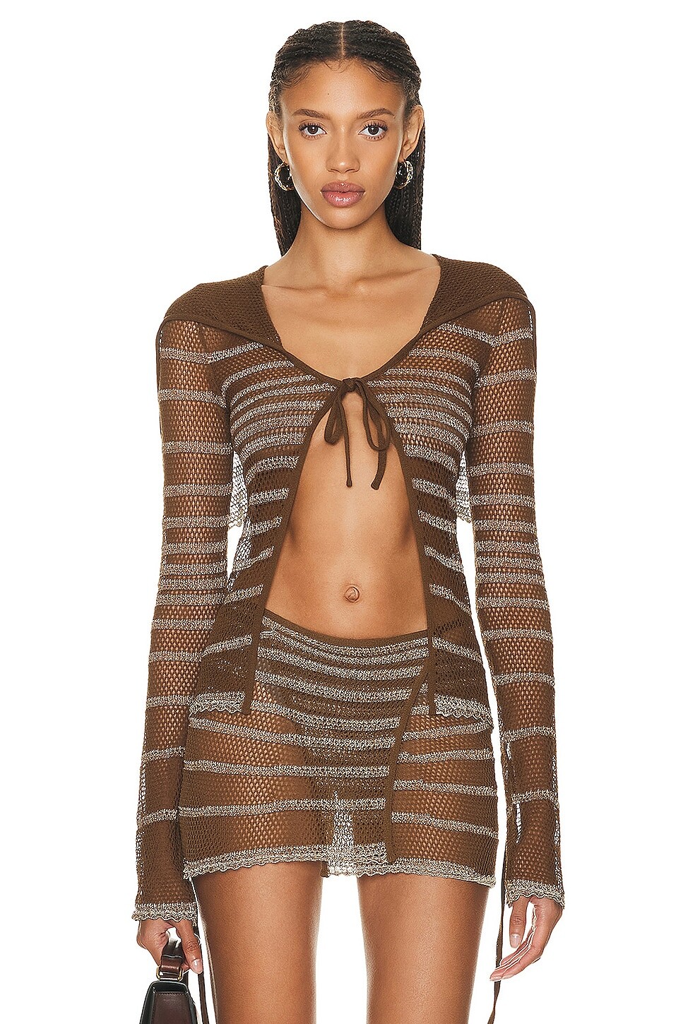 

Кардиган Jean Paul Gaultier X KNWLS Mariniere Pointelle Long Sleeve, цвет Brown & Ecru