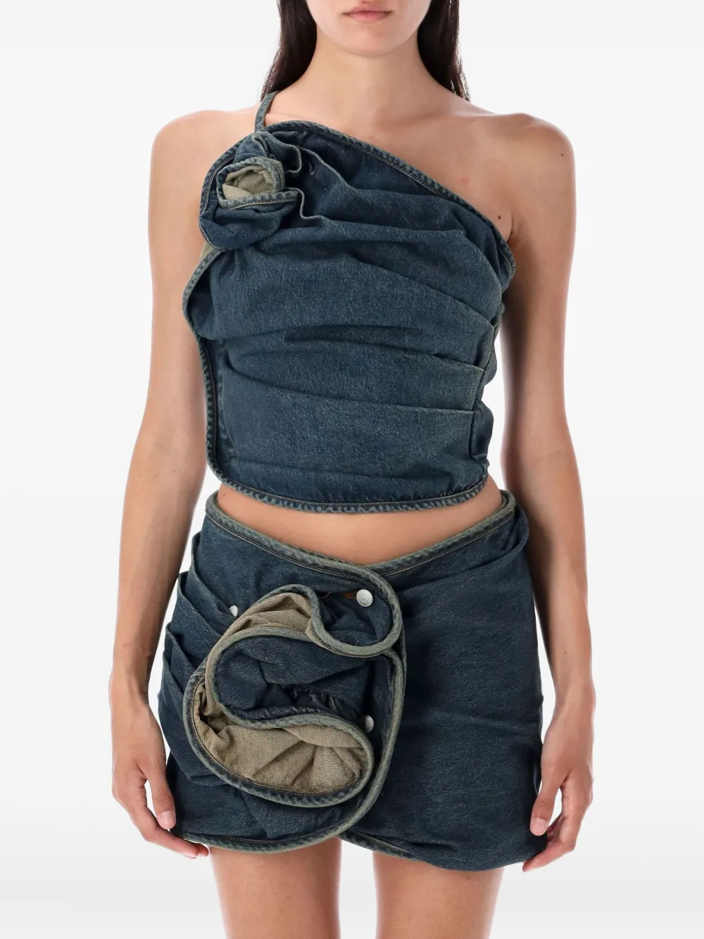 

Джинсовый топ с цветочной аппликацией Magda Butrym, синий