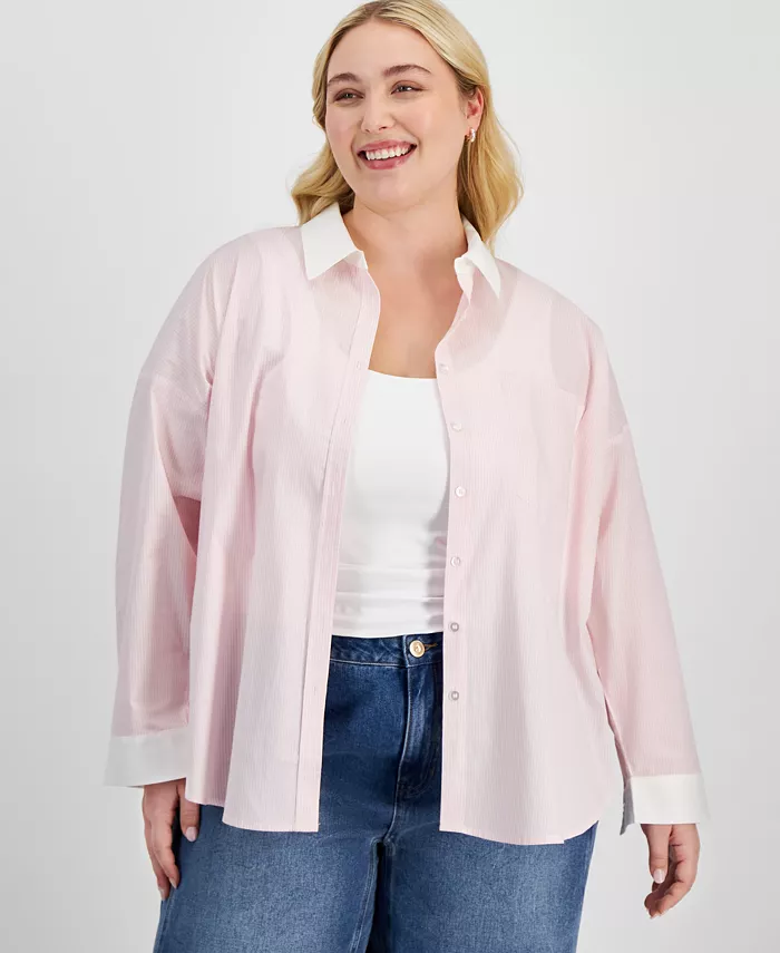 

Модная хлопковая рубашка с контрастными полосками больших размеров And Now This, мультиколор