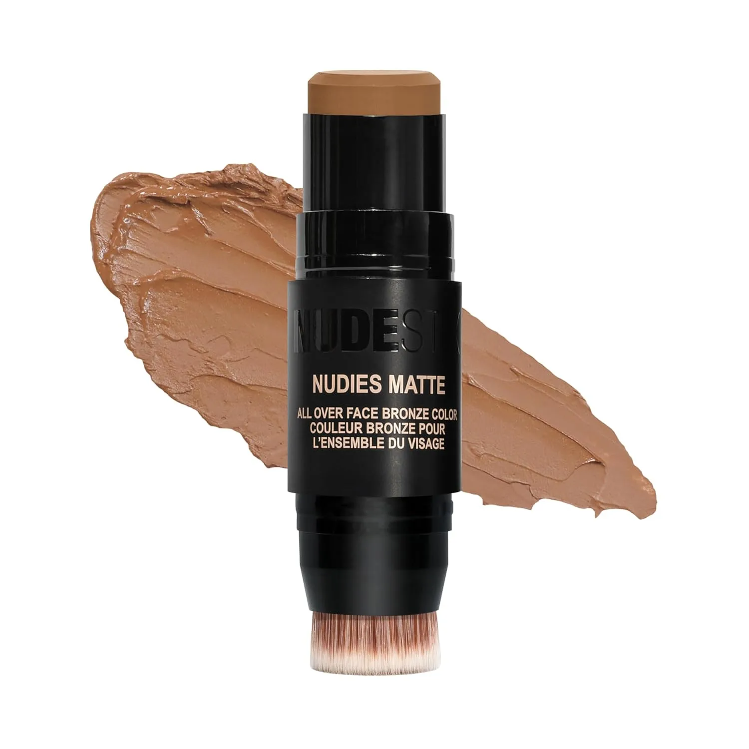 Nudestix Nudies Bronze All Over Matte Bronzing Stick - кремовый бронзер 3-в-1 для щек, глаз и губ со встроенной кистью | Естественный контур и эффект загара, Sunkissed Tan
