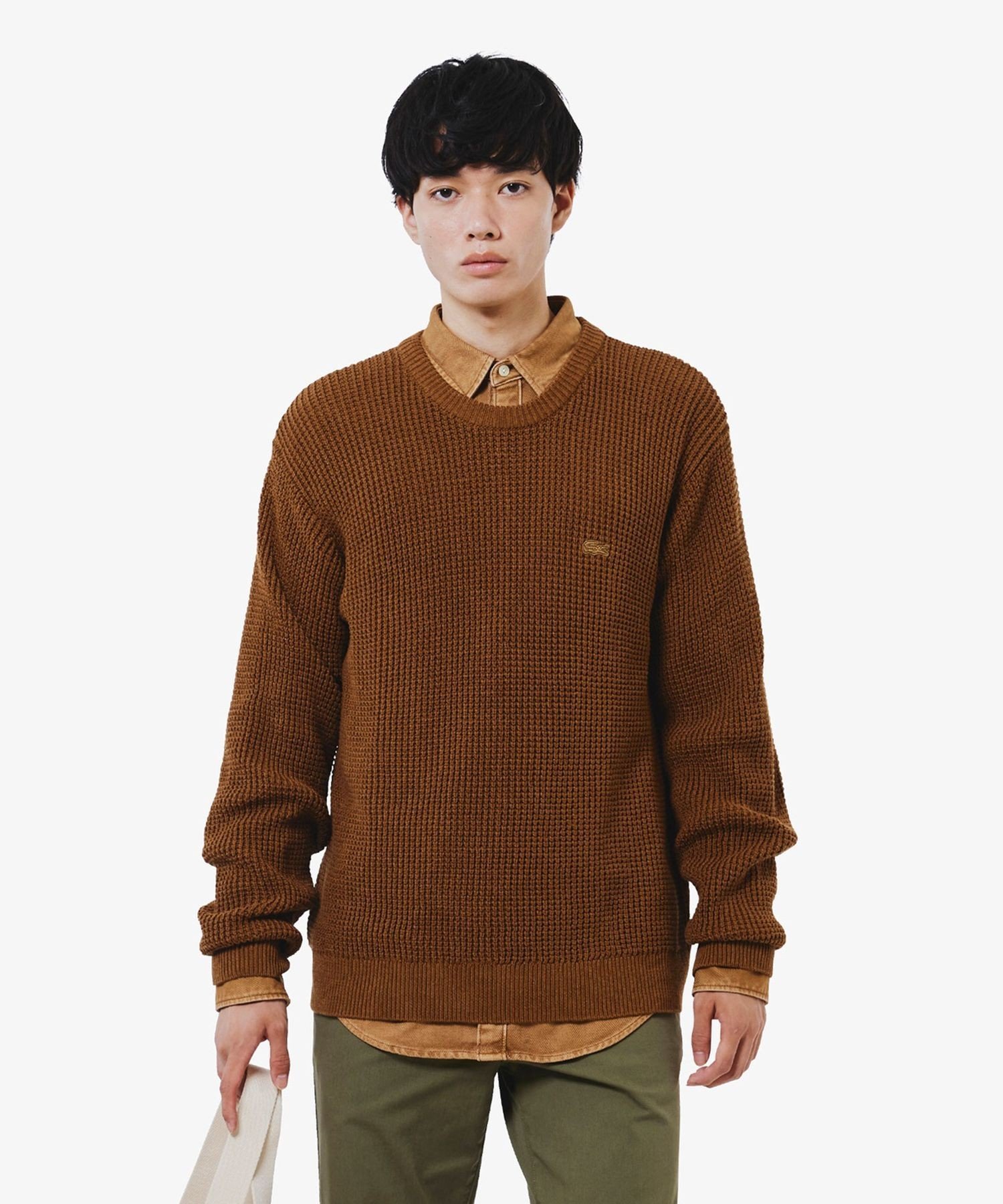 Вафельный вязаный свитер LACOSTE, Camel