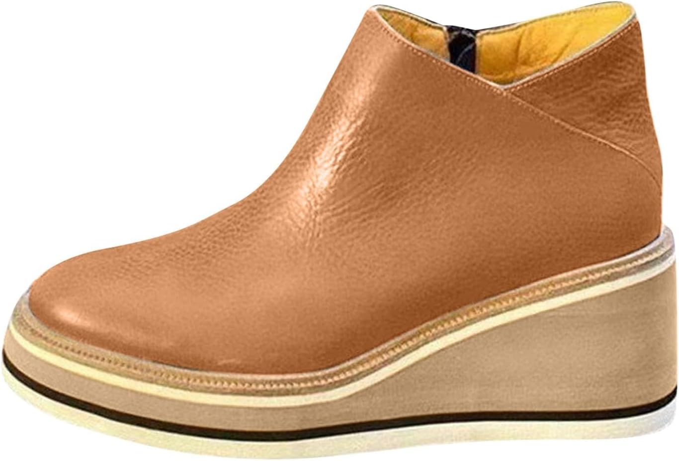 

Женские повседневные ботильоны на платформе с круглым носком из кожи, удобные на толстом каблуке с боковой молнией Baxtayel, светло-коричневый