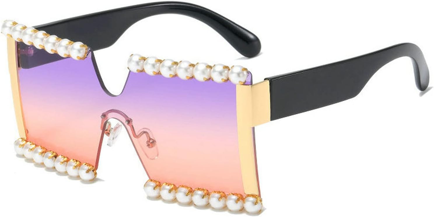 

COTIA Большие квадратные солнцезащитные очки без оправы для женщин, с жемчугом и бриллиантами, с плоской верхней частью, цельные, большие солнцезащитные очки, Purple Pink