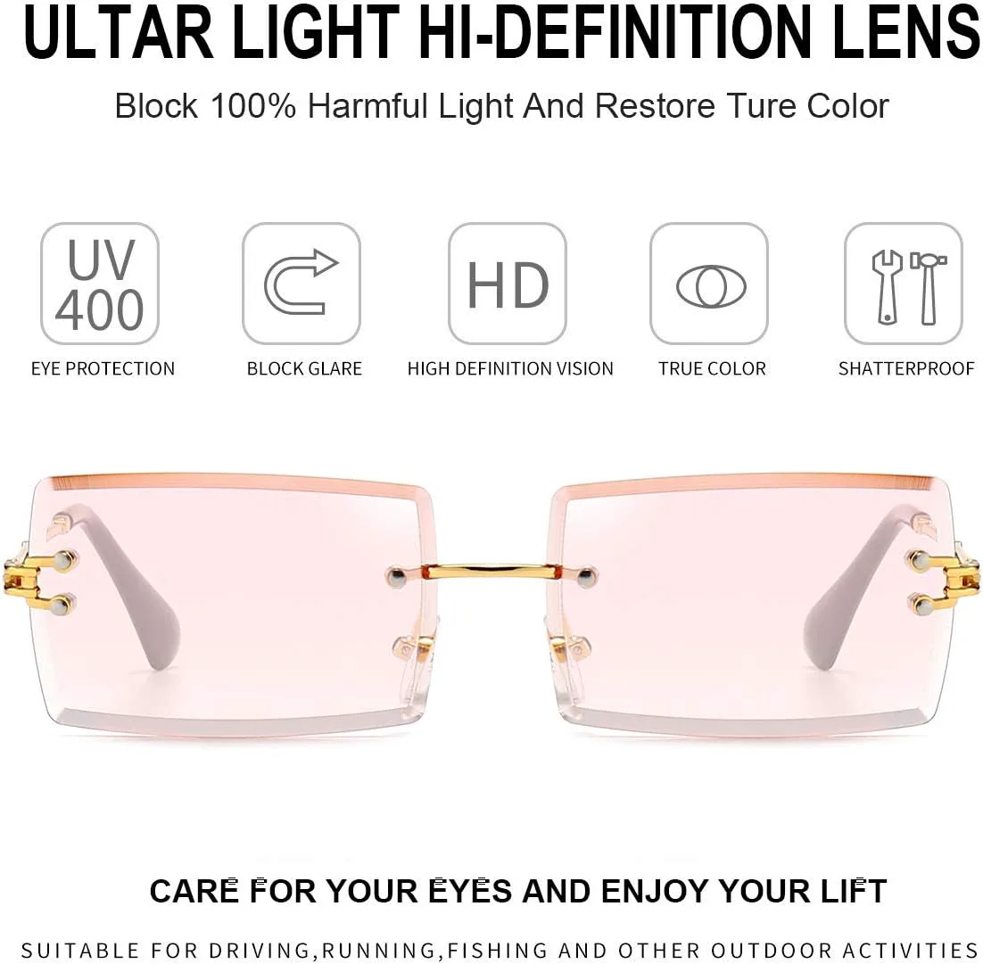 

Солнцезащитные очки Dollger Y2K для женщин, без оправы, прямоугольные, в стиле 90-х; для мужчин, без оправы, квадратные, в стиле 2000-х; защита UV400, Brown and Pink