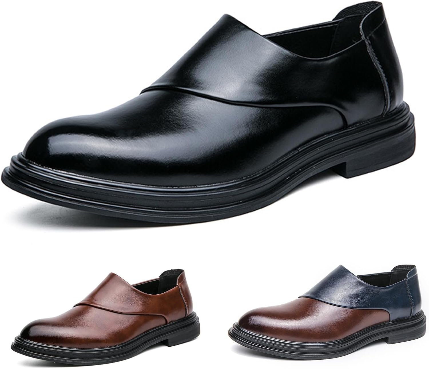 

Мужские кожаные слипоны с отделением для монет и боковой молнией, классические туфли для вождения, деловые офисные туфли, ежедневная дышащая, противоскользящая повседневная обувь Nekgnl, черный