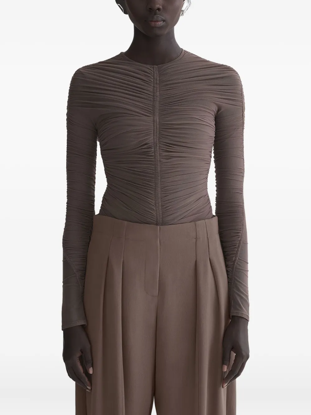 

Футболка с длинными рукавами и сборками Mugler, коричневый