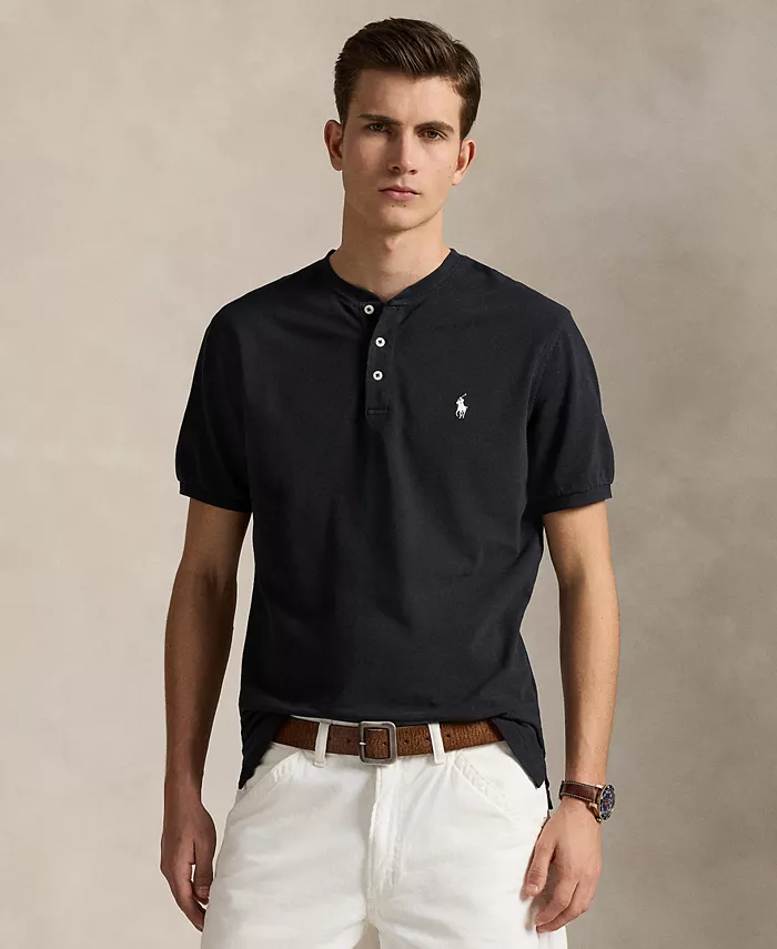 

Мужская хлопковая рубашка-поло Henley с пике Polo Ralph Lauren, черный