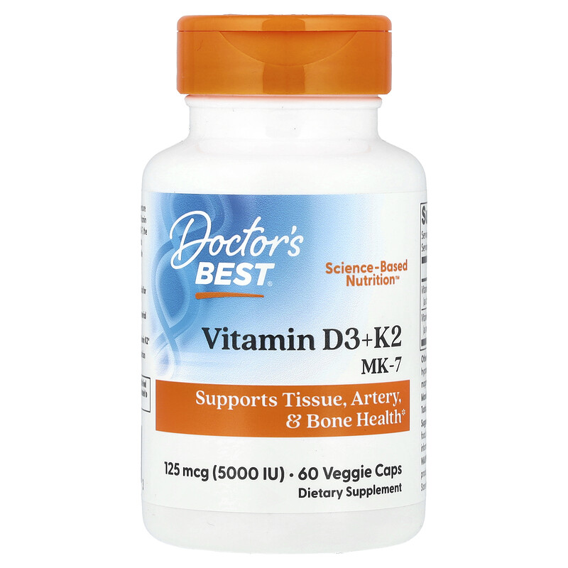 

Doctor's Best, Витамин D3 + K2, МК-7, 60 растительных капсул