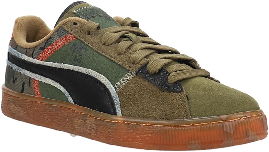 Кроссовки PUMA мужские замшевые Peace and Love Flagship с камуфляжным принтом и шнуровкой, повседневные - зеленые — фото 2