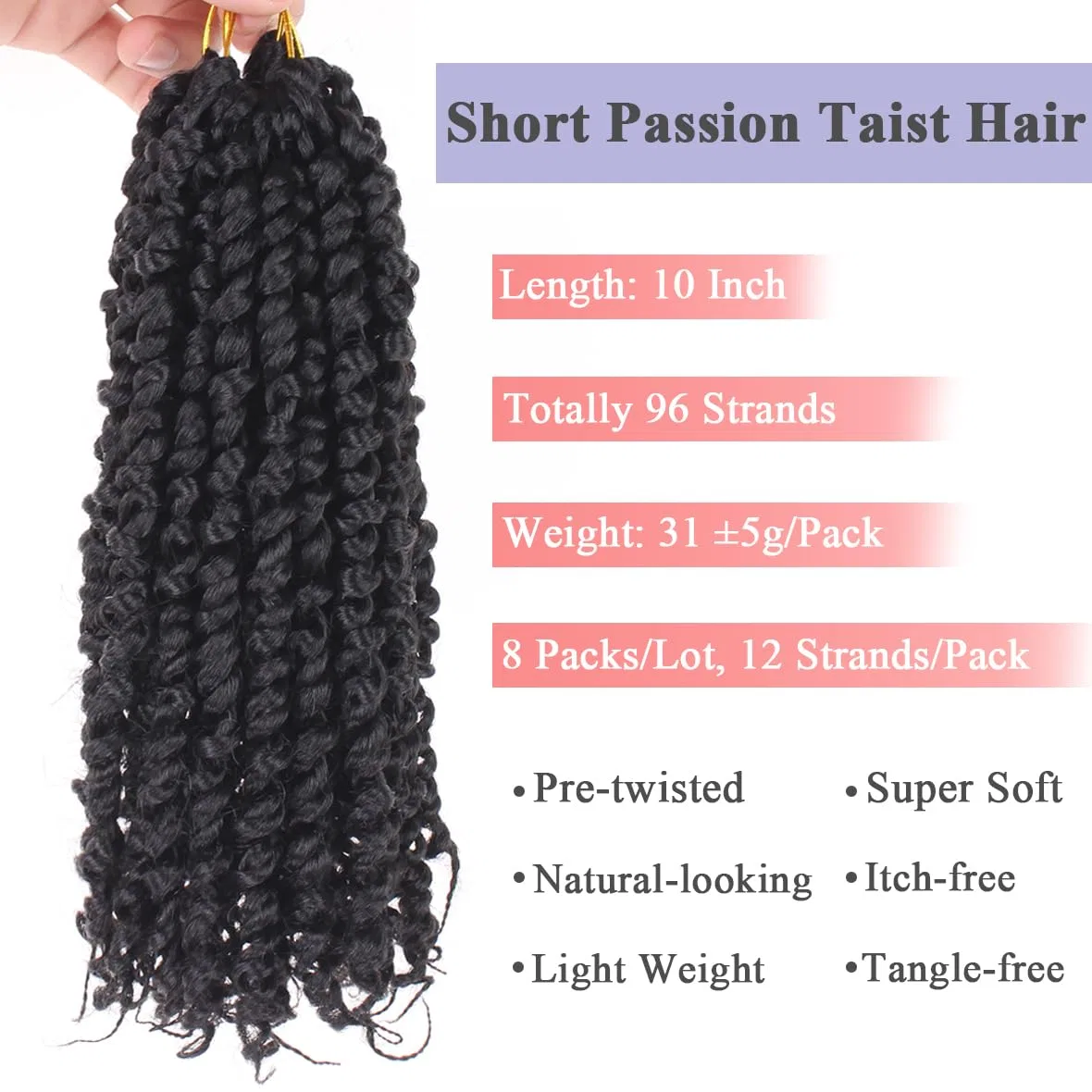 Искусственные волосы для плетения «Passion Twist» 10 дюймов от Leeven Leeven, 1B# — фото 3