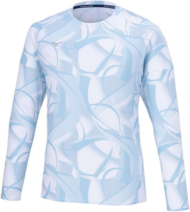 

Мужская тренировочная футболка Mizuno Dry Aeroflow, с длинным рукавом, с графическим рисунком MUGEN, быстросохнущая, дышащая, 32MAB554, светло-синий