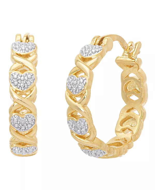 

Маленькие серьги-кольца в форме сердца с бриллиантами в форме буквы «x» на серебряной пластине Macy'S, gold