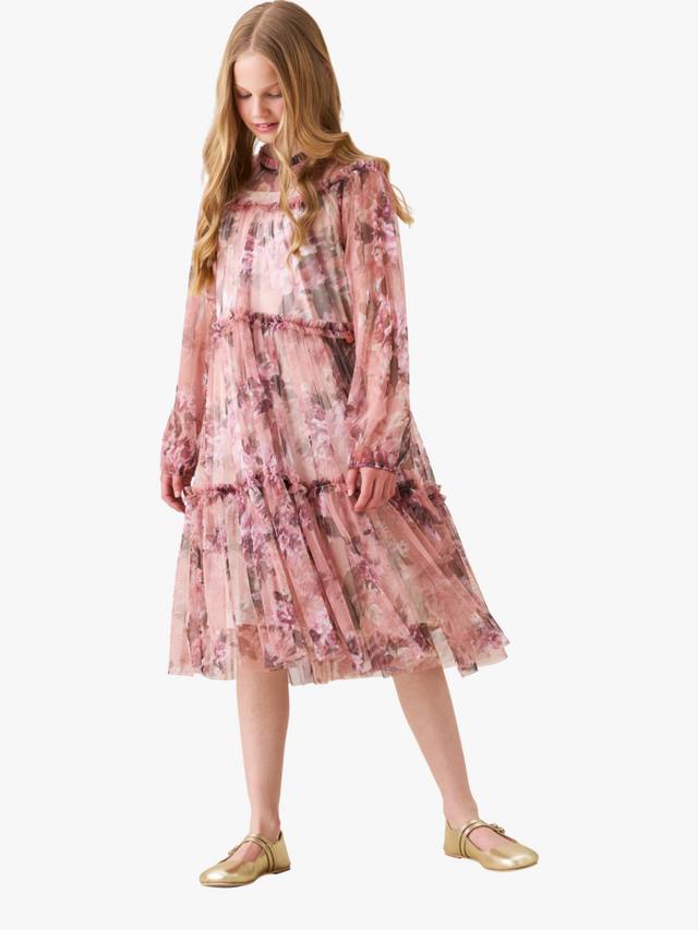 

Детское платье с длинными рукавами и цветочным принтом Angel & Rocket, Pink