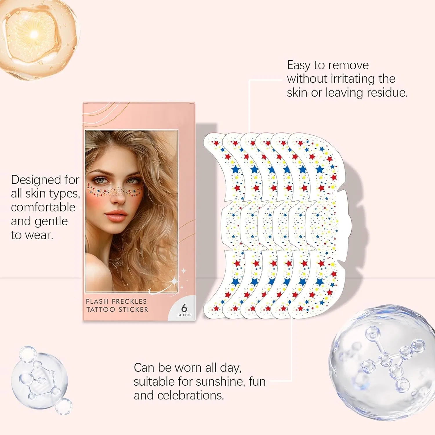 Блестящие наклейки для лица Star Flexless Waterproof Glitter Face Makeup, 6 шт — фото 4