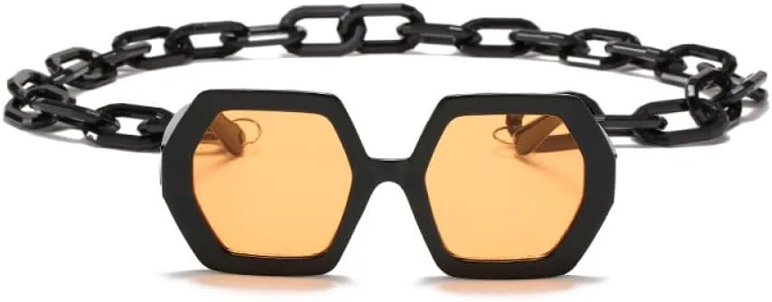 

Женские солнцезащитные очки в стиле панк, квадратные, винтажные, с уникальной цепочкой, многоугольные, большие, с защитой от УФ-излучения UV400 MTZJH, Black Yellow