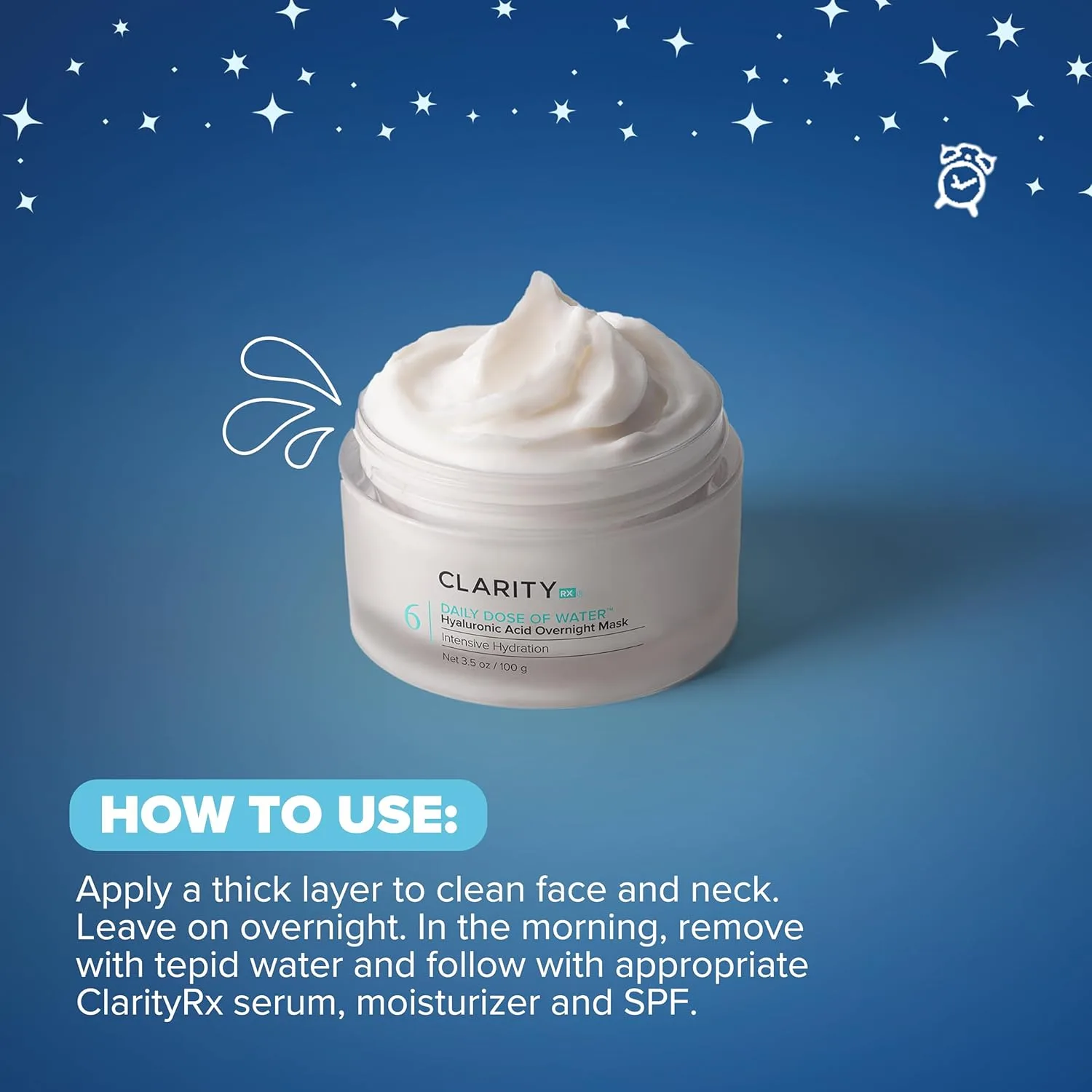 Маска для лица ClarityRx — Daily Dose of Water Hyaluronic Acid Overnight Face Mask for Intensive Hydration, 99.23 г — фото 4