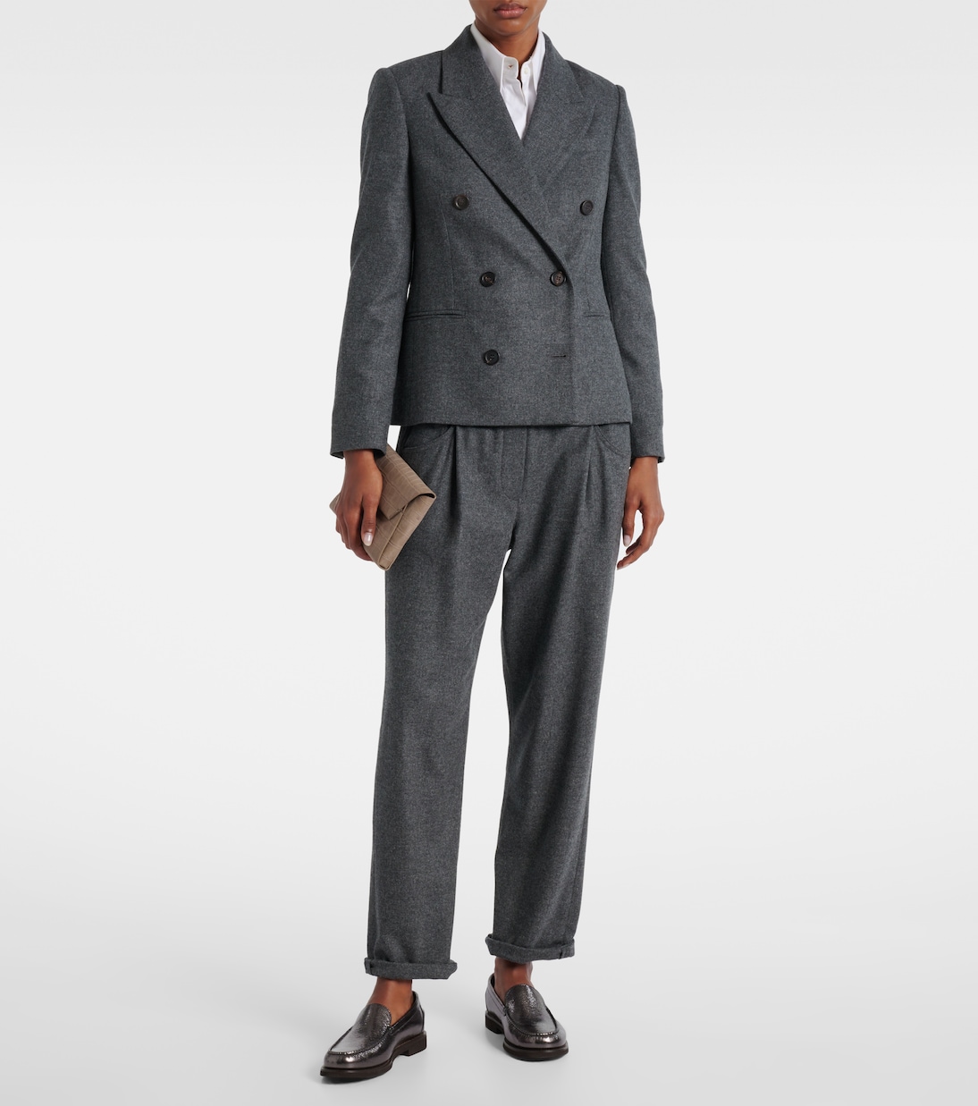 Укороченные прямые брюки из шерсти и кашемира Brunello Cucinelli, Mid Grey — фото 2