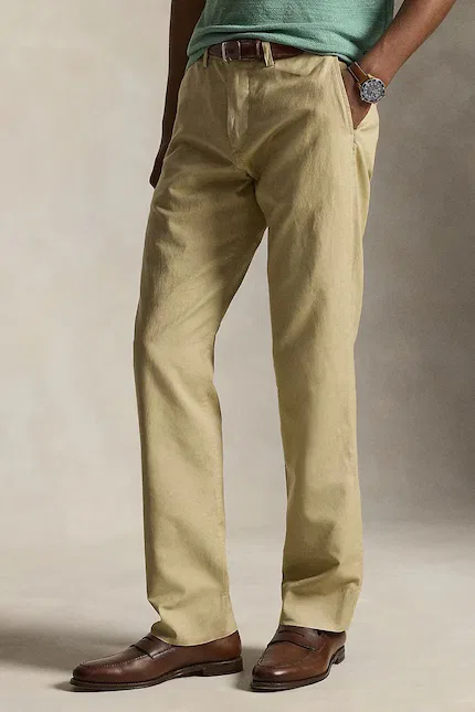 Брюки из льна с хлопком модель Polo Ralph Lauren, коричневый