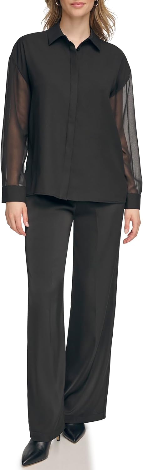 

Женская блузка Calvin Klein с длинным рукавом и застежкой на пуговицы спереди, Black