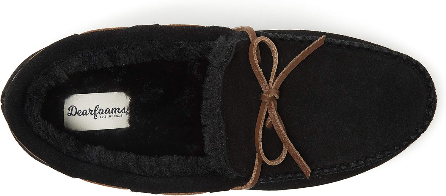 Мужские мокасины Dearfoams Hudson из натуральной замши с мемори-пенной стелькой и шнурками, черный — фото 3