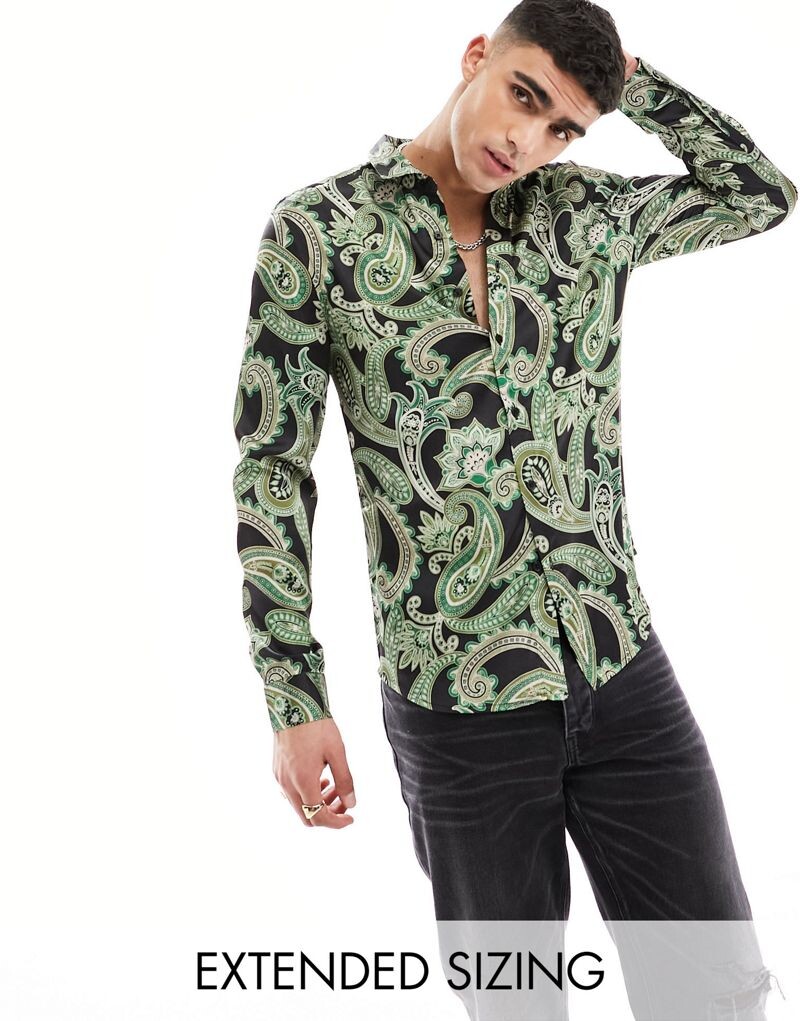

Черно-зеленая рубашка с принтом пейсли ASOS DESIGN